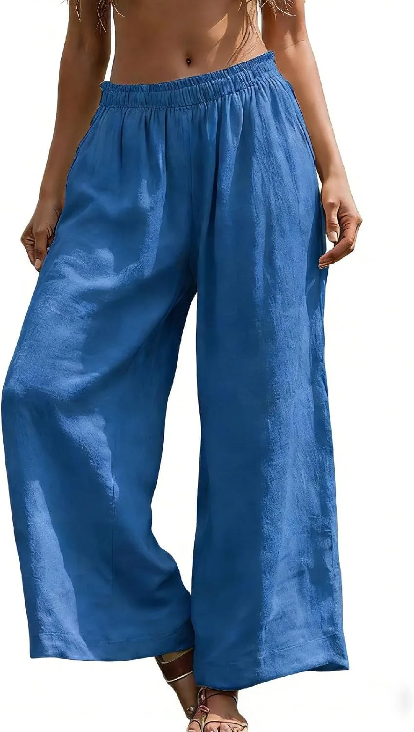 

Женские палаццо с широкими штанинами, Casual, легкие, в стиле бохо