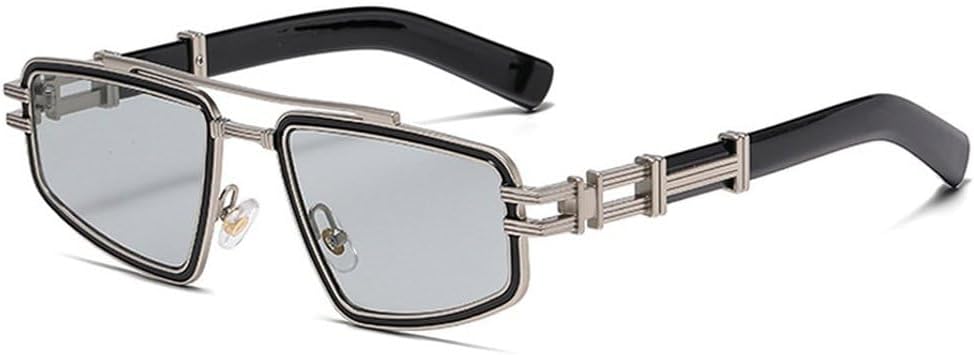 

Мужские солнцезащитные очки в стиле ретро с металлическими двойными перемычками, сине-розовые линзы, защита от ультрафиолета UV400, модные женские солнцезащитные очки в стиле панк SKFGNX, Silver Light Gray