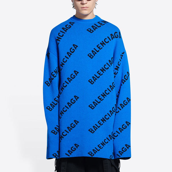 Свитер all over logo crewneck wool knit sweater 'blue' Balenciaga, синий — фото 3