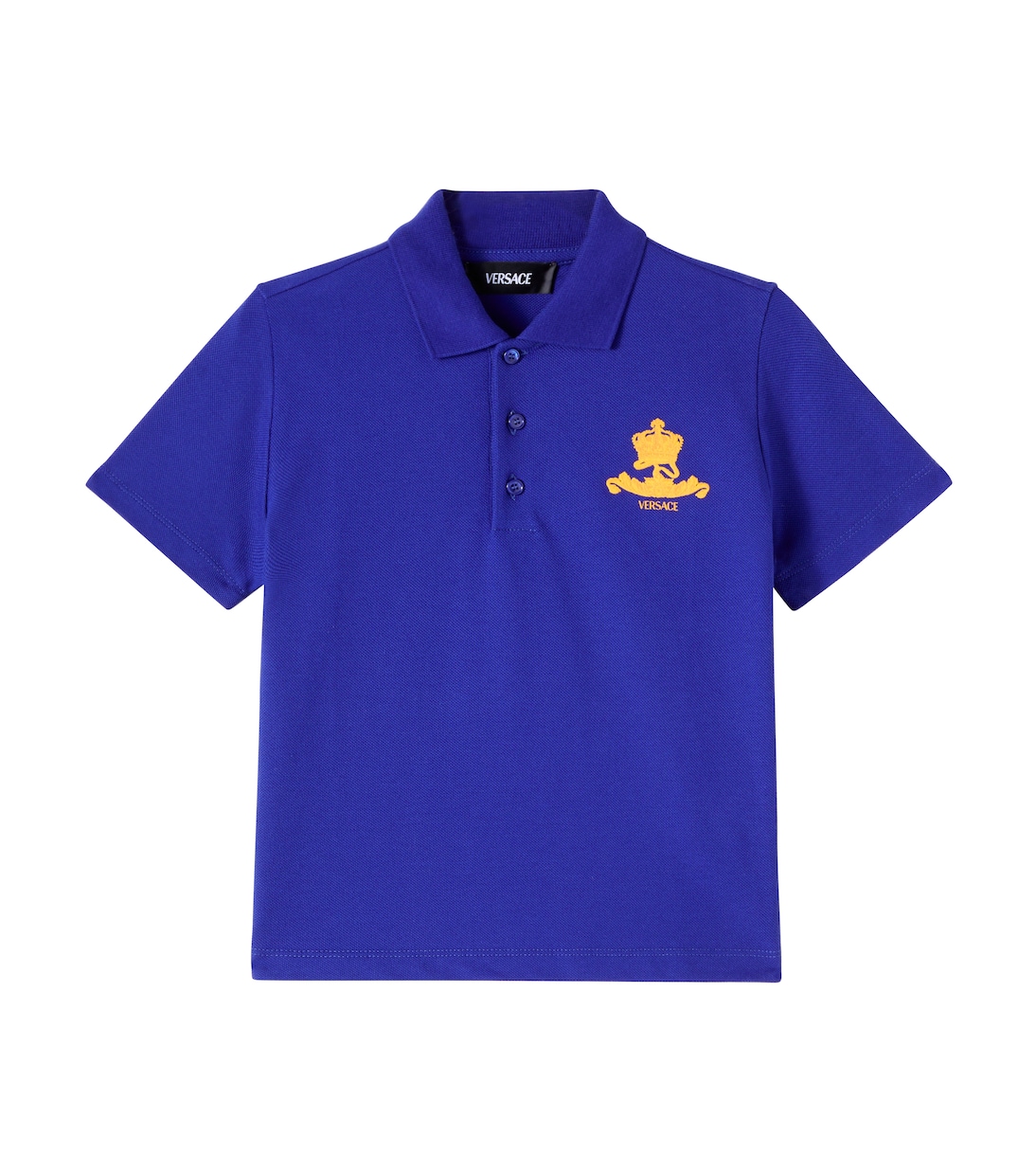 

Хлопковая пике-поло с логотипом Versace Kids, Royal Blue + Gold
