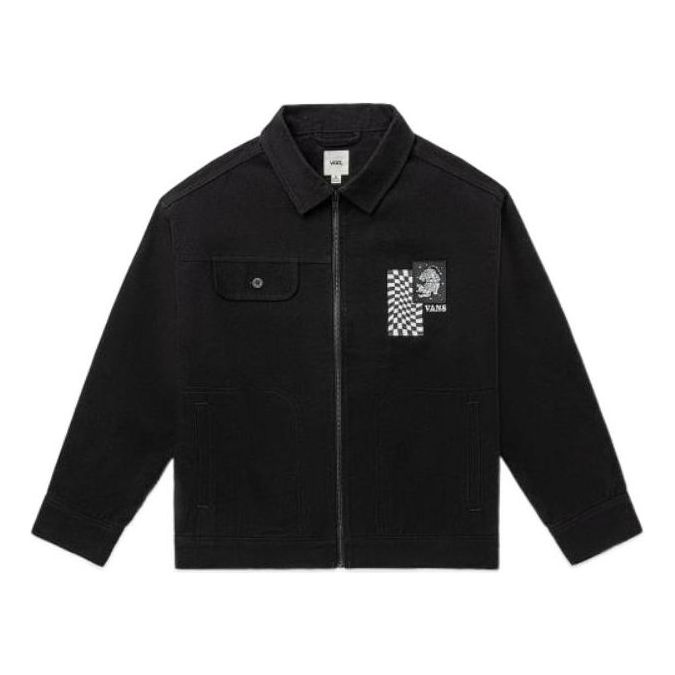 

Куртка Vans Printing Embroidered lapel Zipper Long Sleeves Jacket Unisex Black, черный