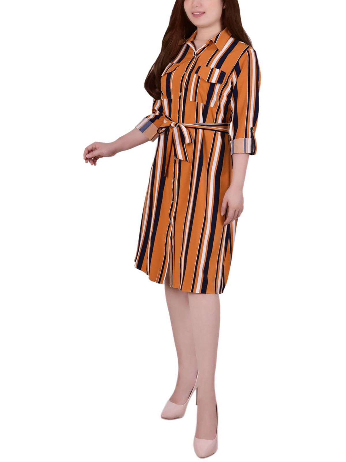 

Платье-рубашка из полиэстера для женщин Petites NY Collection, цвет mustard stripe