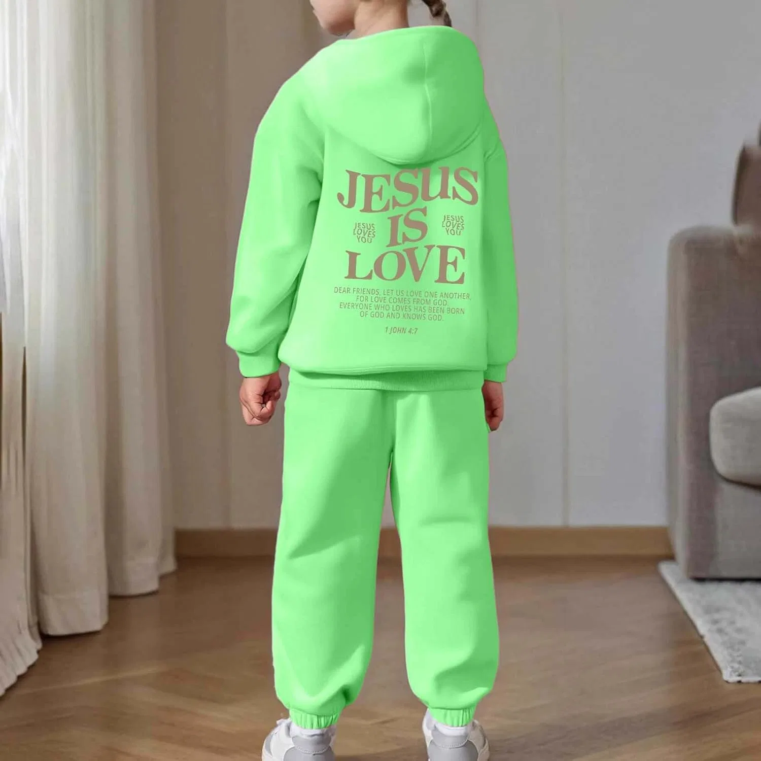 Детский спортивный костюм с принтом Trust in the Lord Jesus, Z01 Green — фото 2