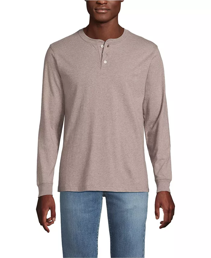 

Большая и высокая футболка Super-T с длинными рукавами в стиле хенли Lands' End, коричневый