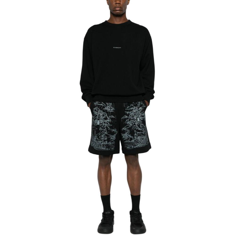 Скетч-принт Хлопковые Тренировочные Шорты Givenchy, Черный — фото 3