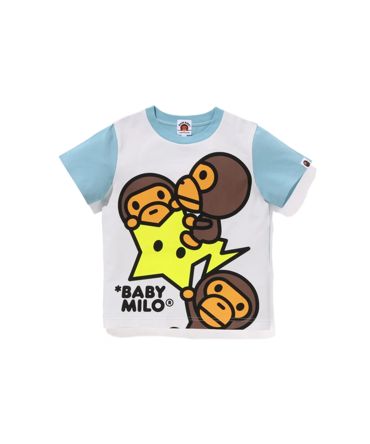 Детская футболка A BATHING APE с принтом MILO и STA светло-синяя