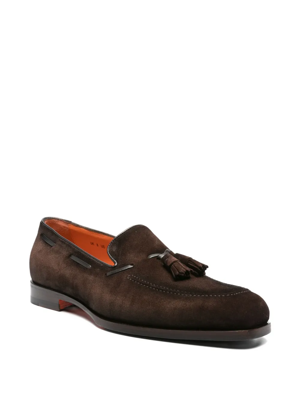 Замшевые туфли-лодочки с кисточками Santoni, коричневый — фото 2