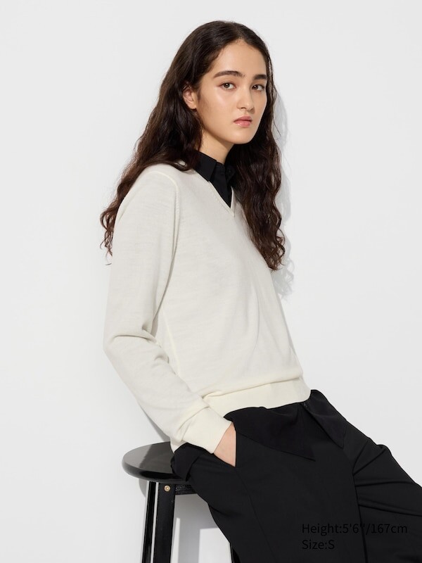 

Джемпер из мериноса с v образным вырезом Uniqlo, белый