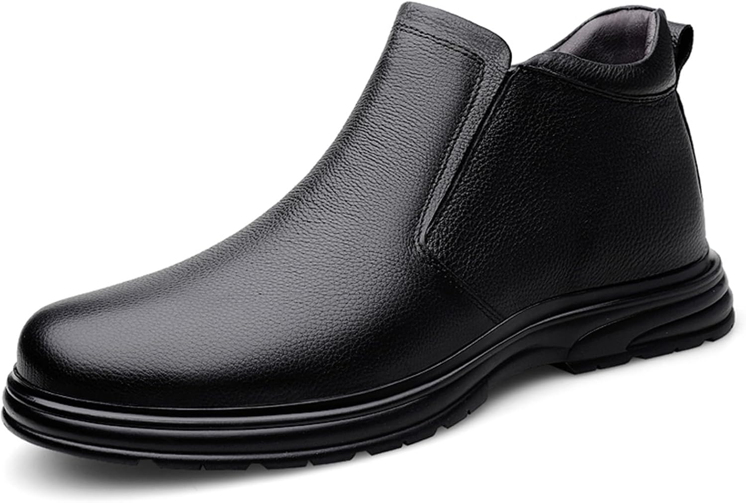 

Зимние мужские ботинки на меху из коровьей кожи, теплые, с плюшем, классические деловые ботинки без шнуровки, зимние обувь для мужчин, пожилых Generic, черный