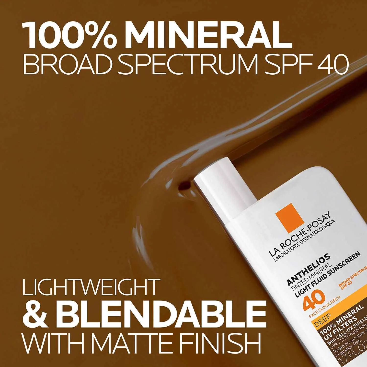 La roche-posay anthelios солнцезащитный крем SPF 40, ультралегкая жидкость широкого спектра SPF 40, для лица с диоксидом титана, легкий и быстро впитывающийся, без масла, матовый финиш, Deep — фото 3