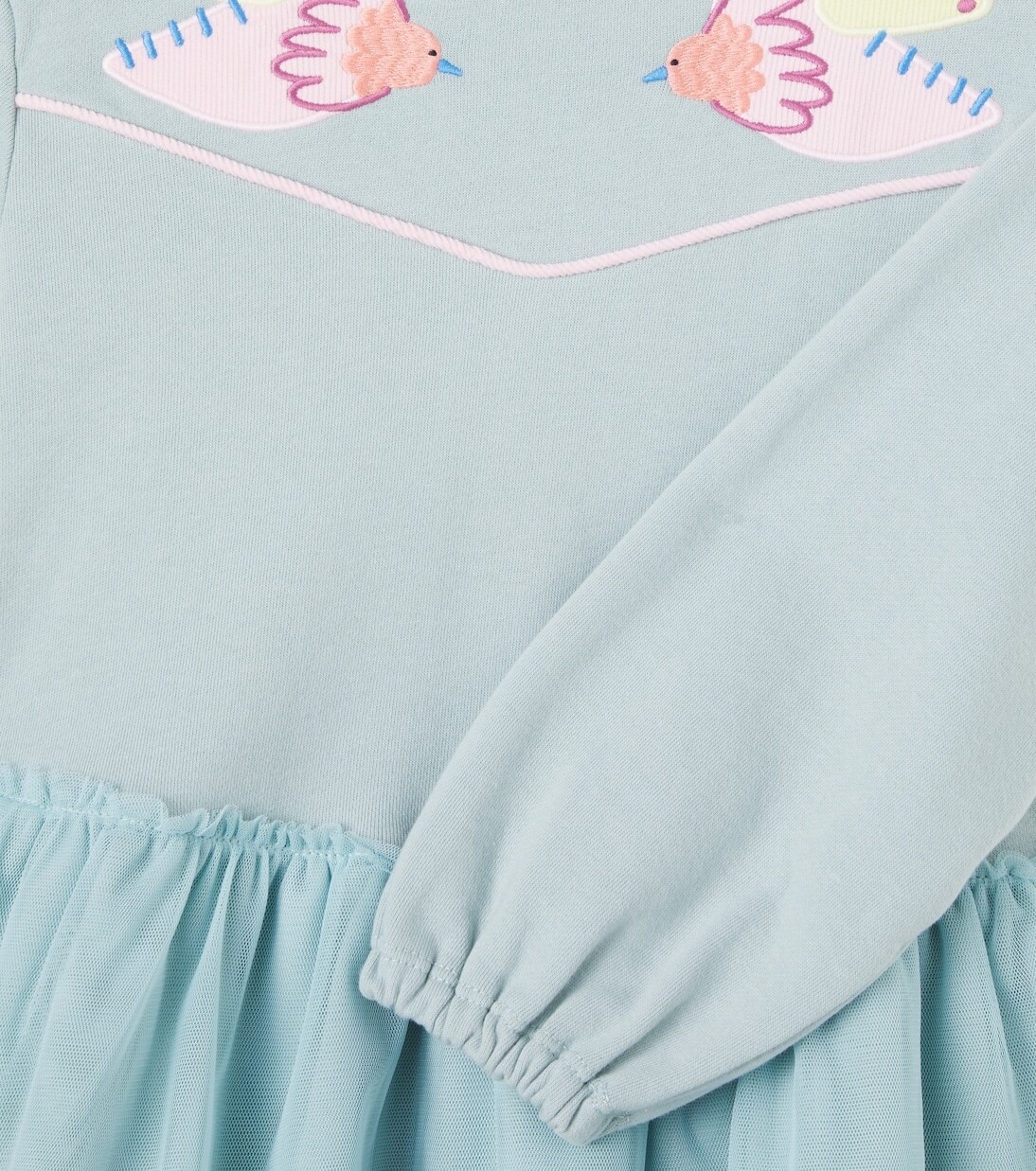 Платье из вышитого хлопкового джерси и тюля Stella McCartney Kids, серый — фото 2