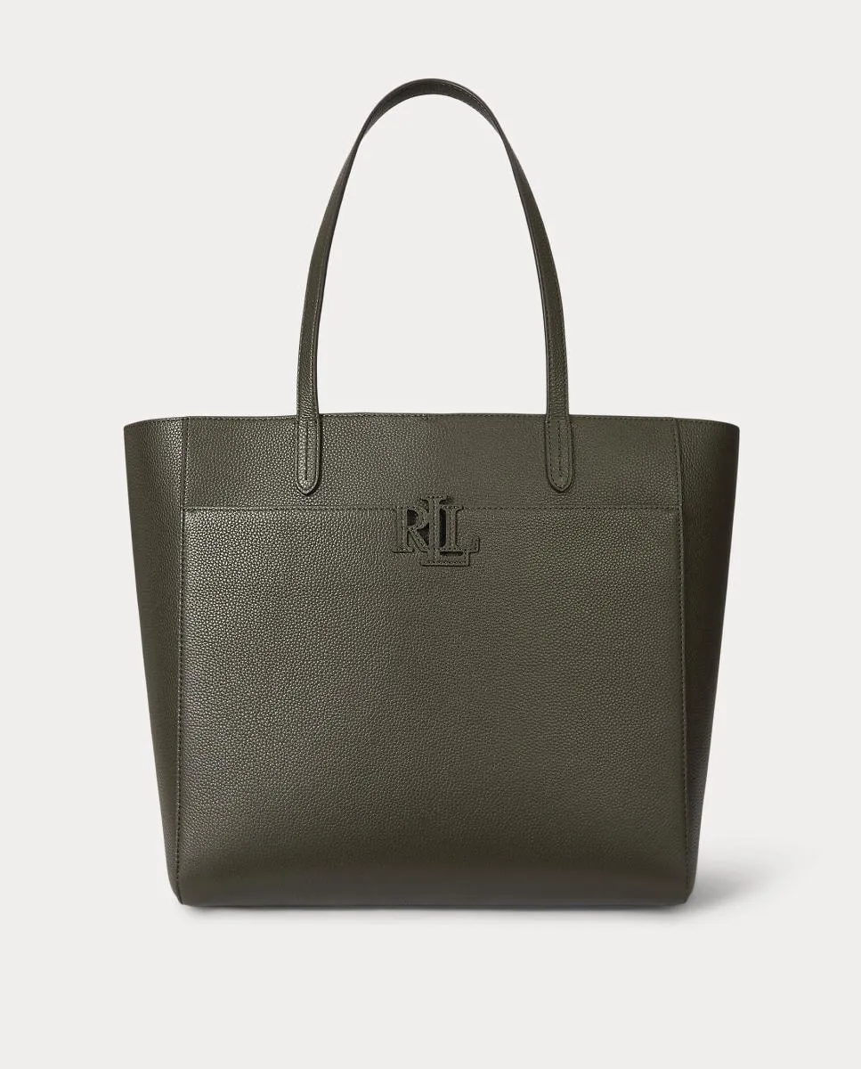 

Большая сумка-тоут Cameryn из зернистой кожи Lauren Ralph Lauren, темно-зеленый