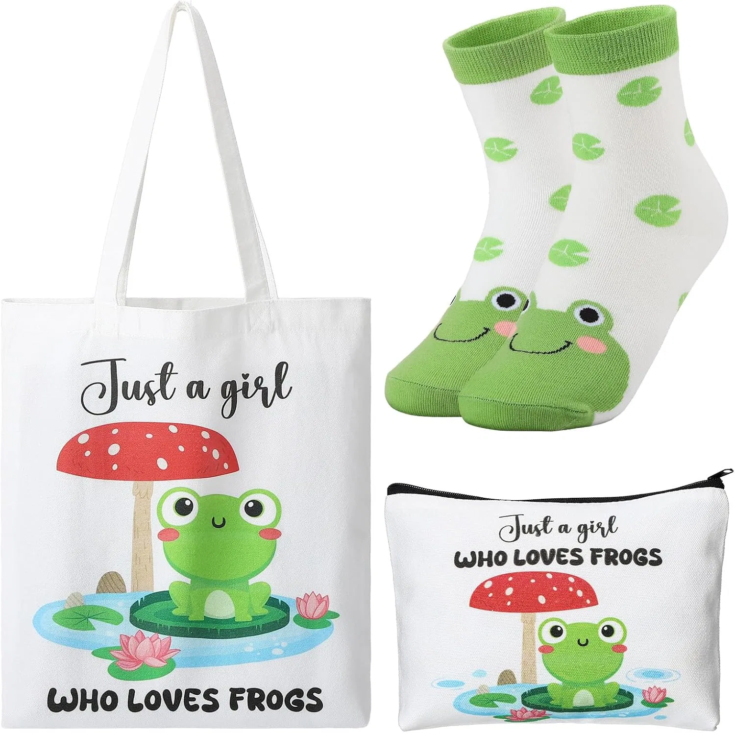 Подарочный набор ViEinkaufen Frog Lover с сумкой-шоппером, косметичкой и носками (белый) Vieinkaufen