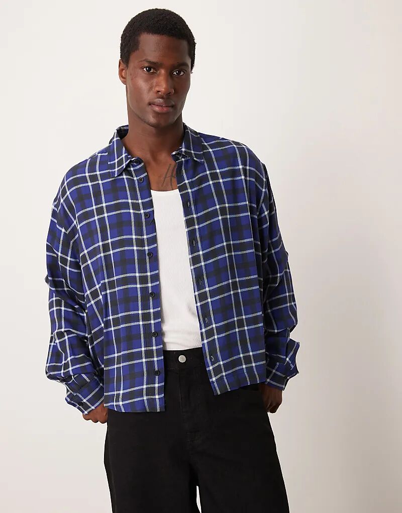 

Укороченная рубашка оверсайз в синюю клетку ASOS DESIGN