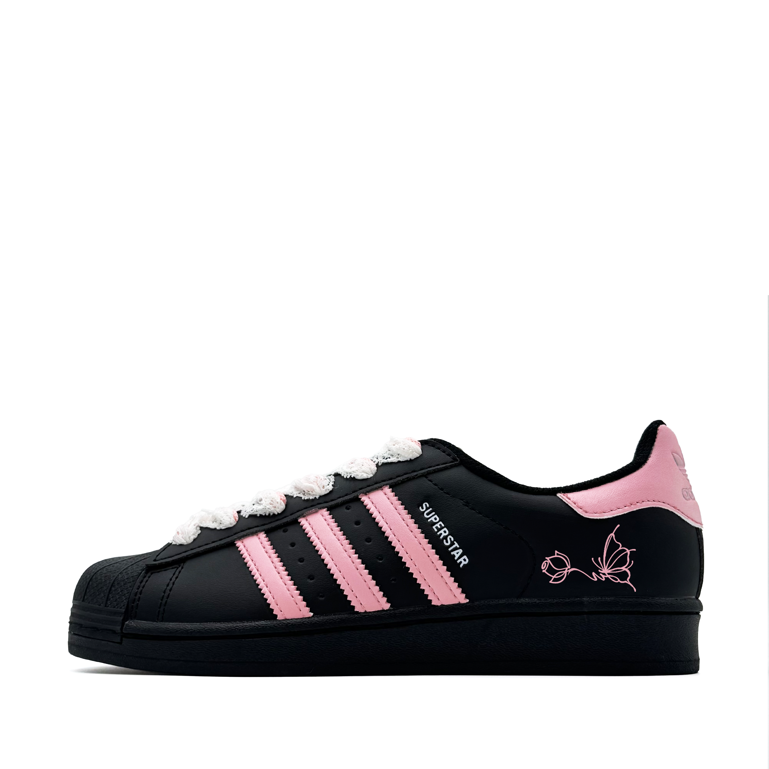 

Adidas Originals Superstar 2 Butterfly Rose Abrasion Resistant Low top Kids' Skateboarding Shoes Black Pink Teenagers