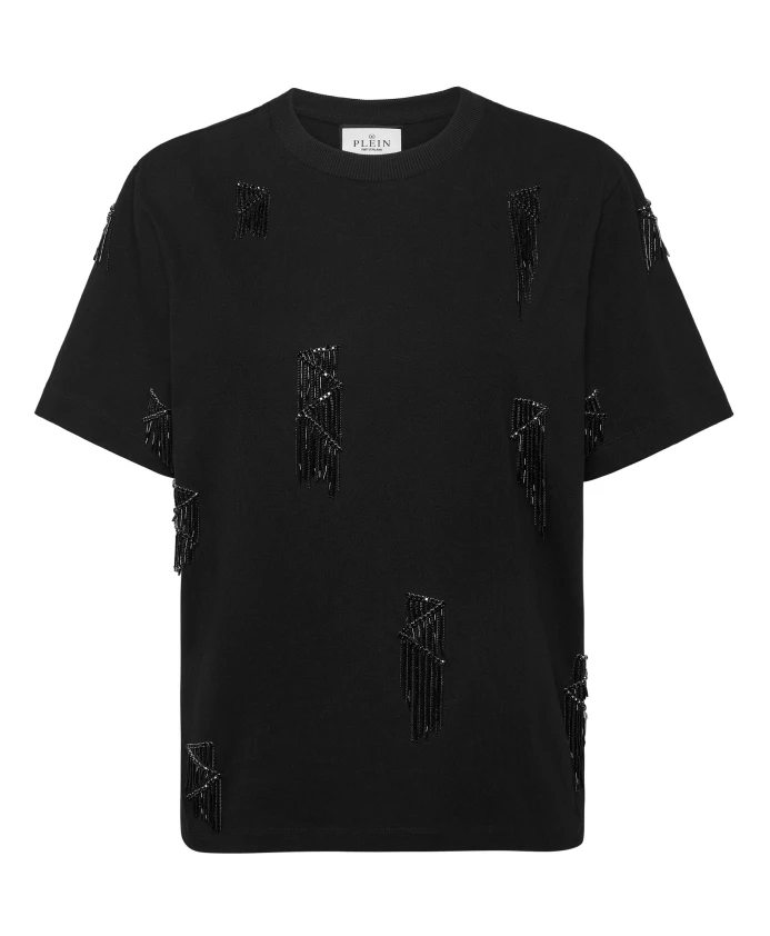 

Джерсийская футболка с круглым вырезом и бахромой Philipp Plein, черный