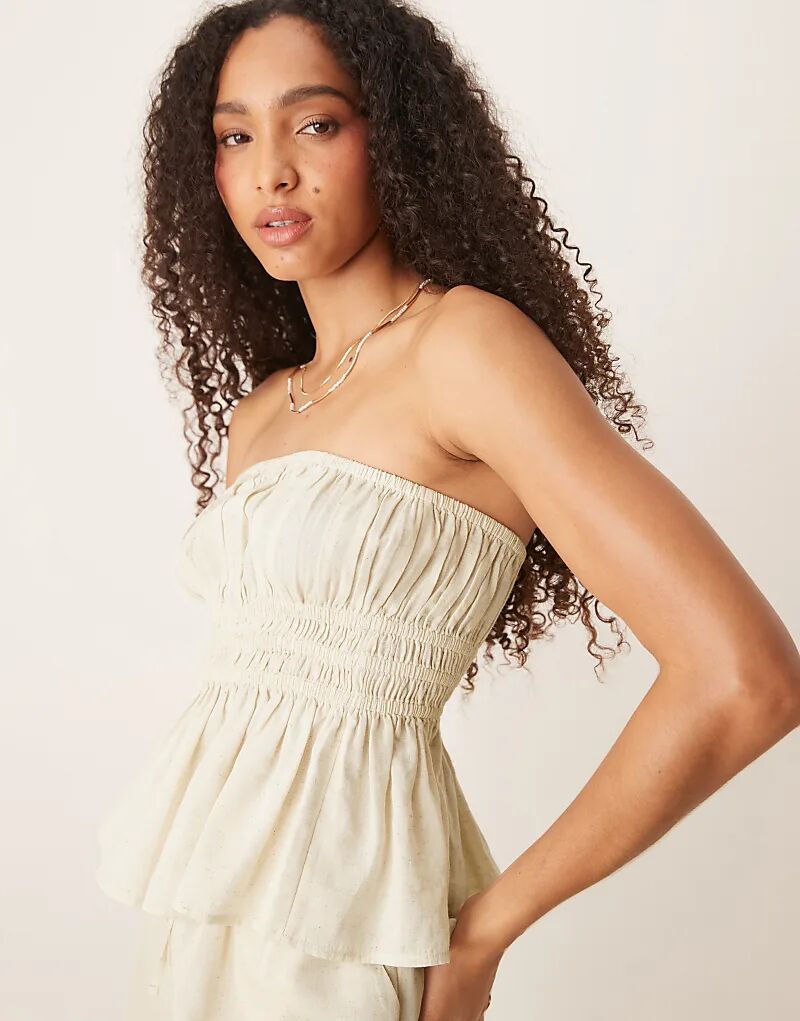 

Пляжное бандо ASOS DESIGN Belle со сборками и льном, однотонное