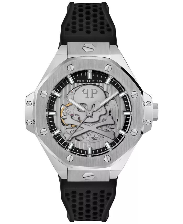 

Мужские автоматические часы Skeleton Royal Black с силиконовым ремешком, 46 мм Philipp Plein, серебро