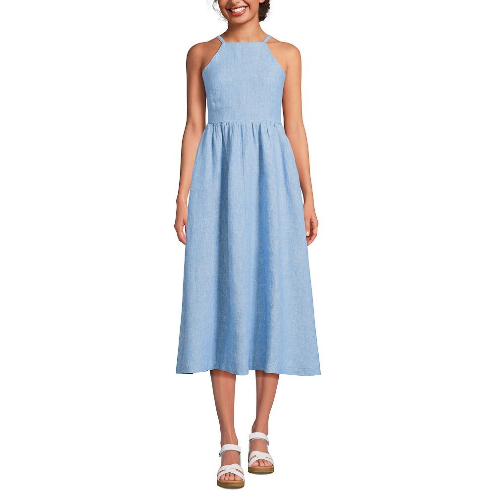 

Женское льняное платье миди без рукавов с лямкой Lands End Lands' End, цвет Soft Blue Linen