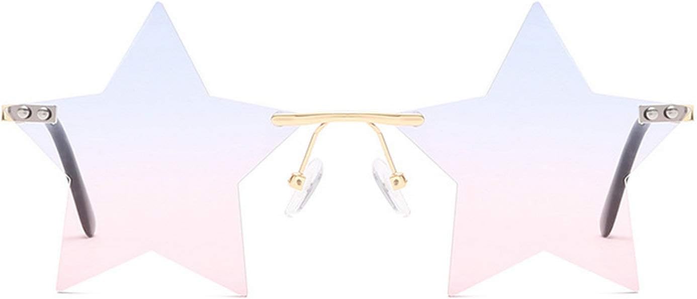 

Солнцезащитные очки Willochra без оправы в форме звезды, прозрачные солнцезащитные очки для женщин/мужчин, очки для вечеринок, очень милые очки с пентаграммой, Blue Pink