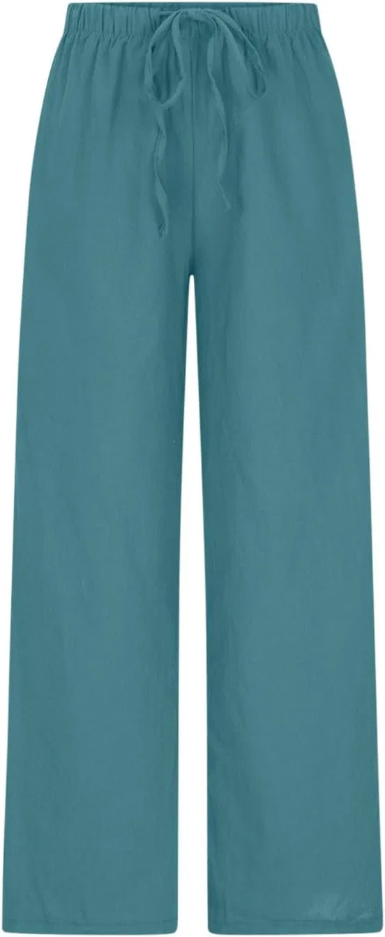 Широкие брюки палаццо из хлопка и льна, женские, с карманами, A02_light Blue — фото 4