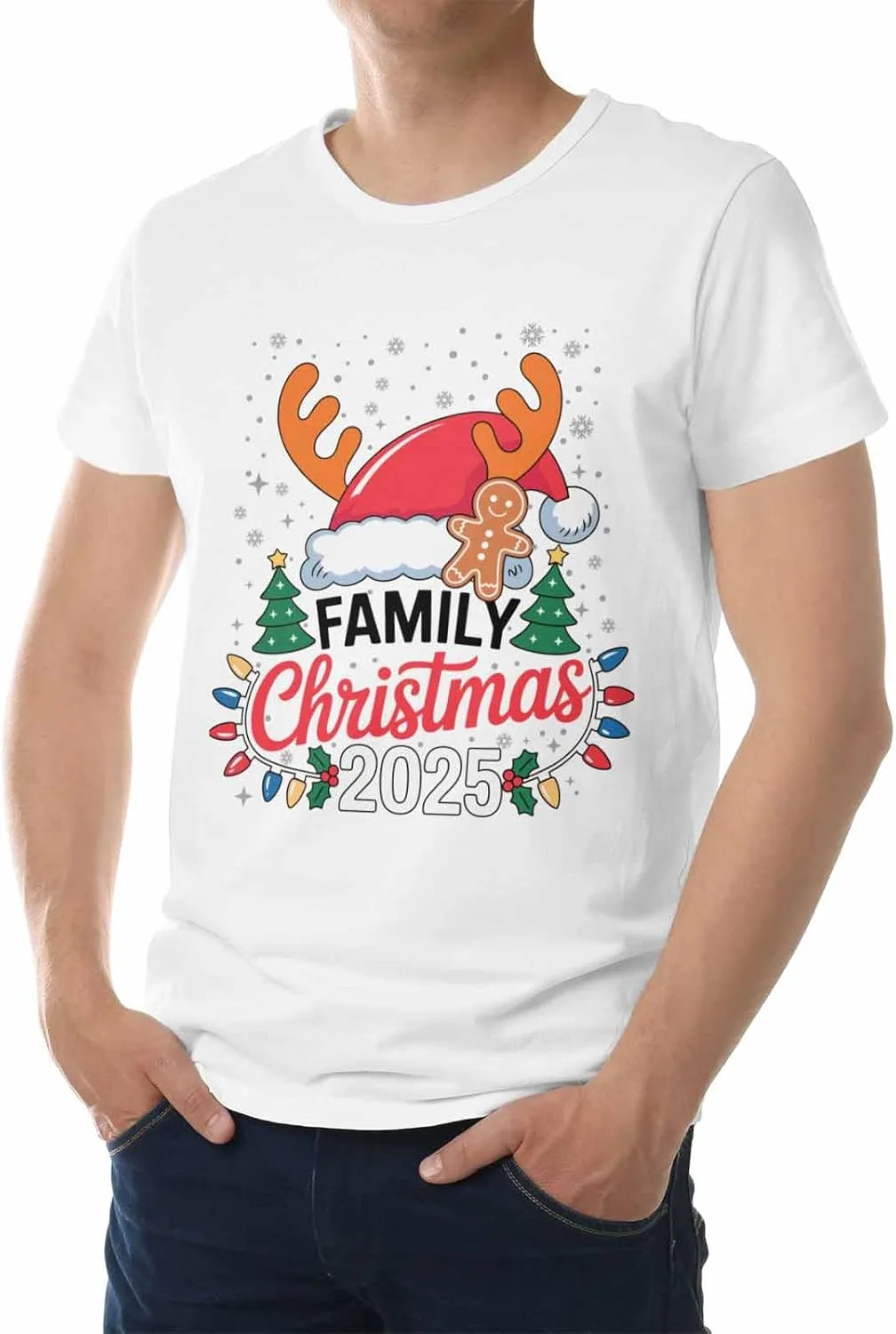 

Футболка мужская, 2025 Christmas Hat Antlers, короткий рукав, Xmas Tree Snowflake Light Balls NITBANLA
