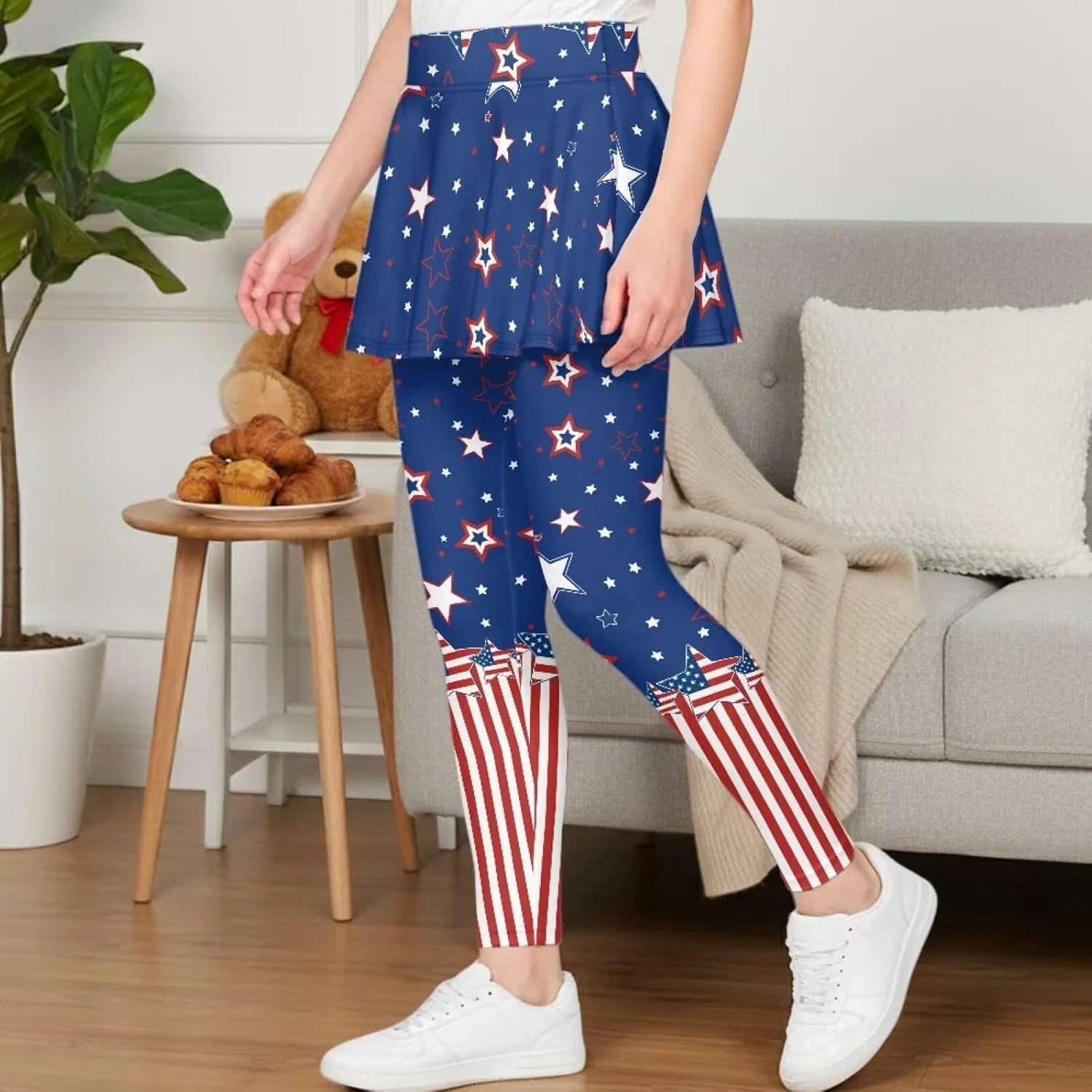 Леггинсы с юбкой 2-в-1 для девочек, Yatixapu, American Flag — фото 3