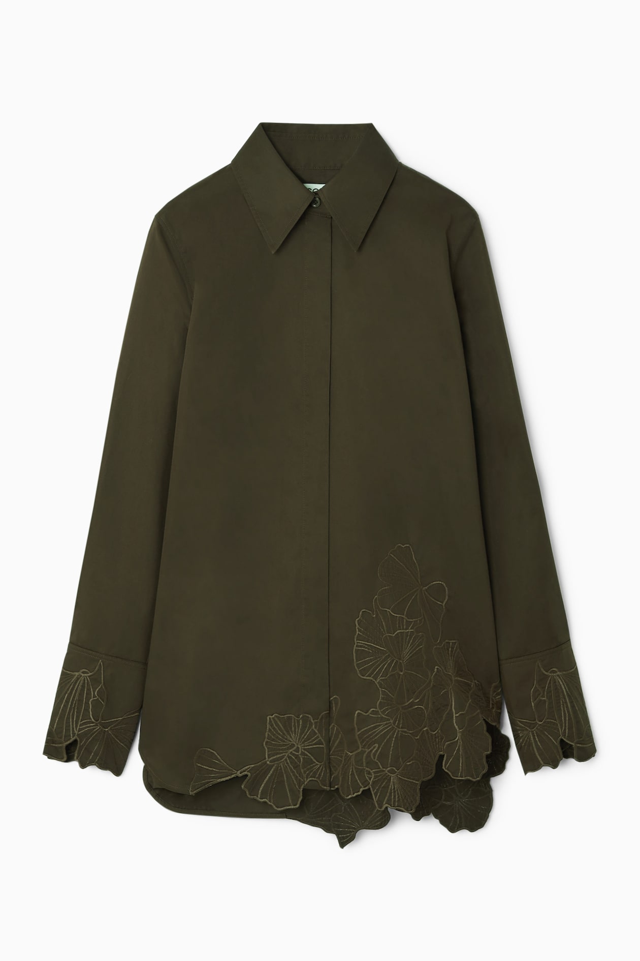 

Рубашка оверсайз с вышивкой COS, темно-зеленый
