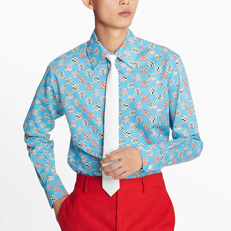 Новые квартальные продукты LV Shirt Men Light Blue Louis Vuitton, светло-голубой — фото 3