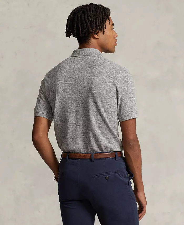 Мужская поло Custom Slim Fit с сетчатой тканью Polo Ralph Lauren, серый — фото 4