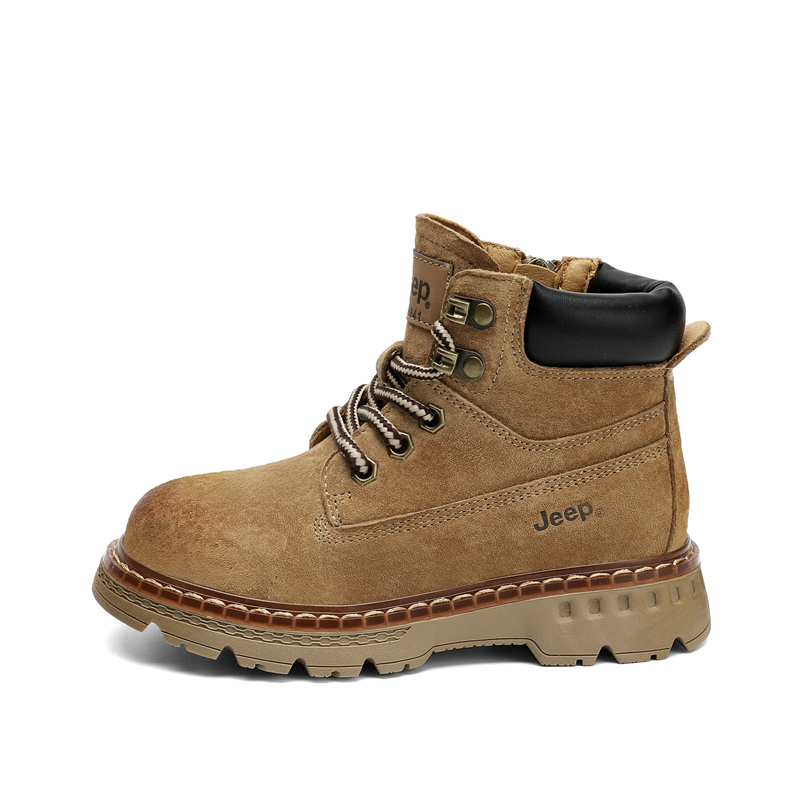 Кожаные ботинки Mid top для подростков из свиной кожи, устойчивые к истиранию и скольжению Jeep, хаки — фото 3