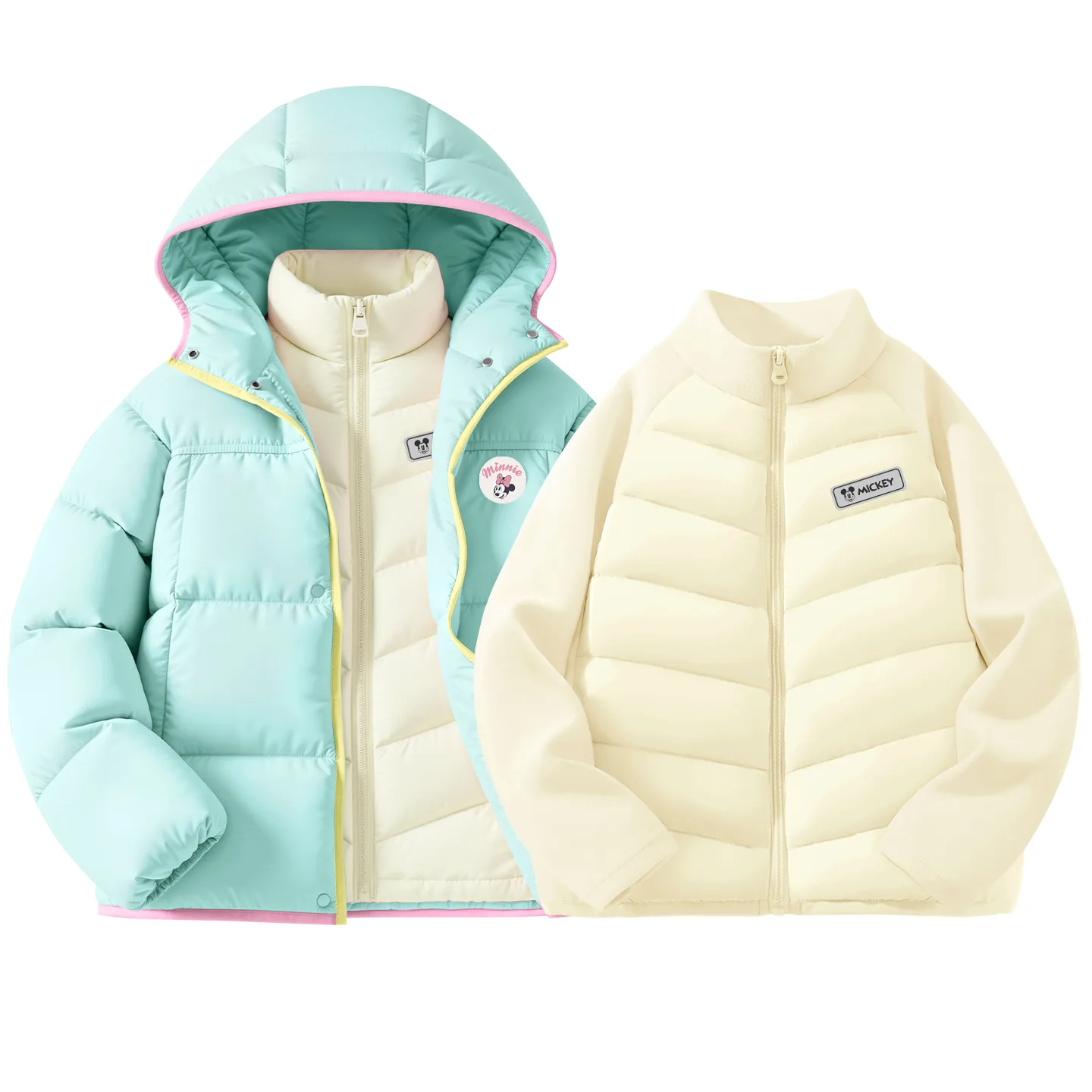 Детская утепленная куртка с круглым вырезом Disney, [Thickened Thermal | 85 Duck Down]Dini Round Hook-and-Loop K Light Blue+DiH Square Hook-and-Loop K Ecru