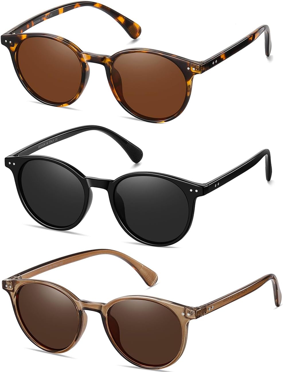 

Небольшие круглые поляризованные солнцезащитные очки для женщин в классическом винтажном стиле с защитой UV400 (3 шт.) NCLLCE, B1 Tortoise Brown+black++light Crystal Brown