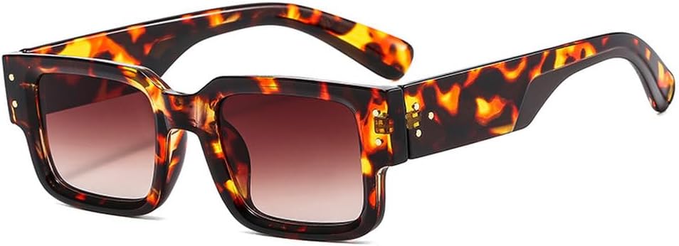 

Ретро квадратные женские двухцветные солнцезащитные очки с декоративными заклепками, защита от УФ-излучения UV400; модные мужские солнцезащитные очки с градиентным переходом цвета WNCKSQ, Leopard Tea Gradient