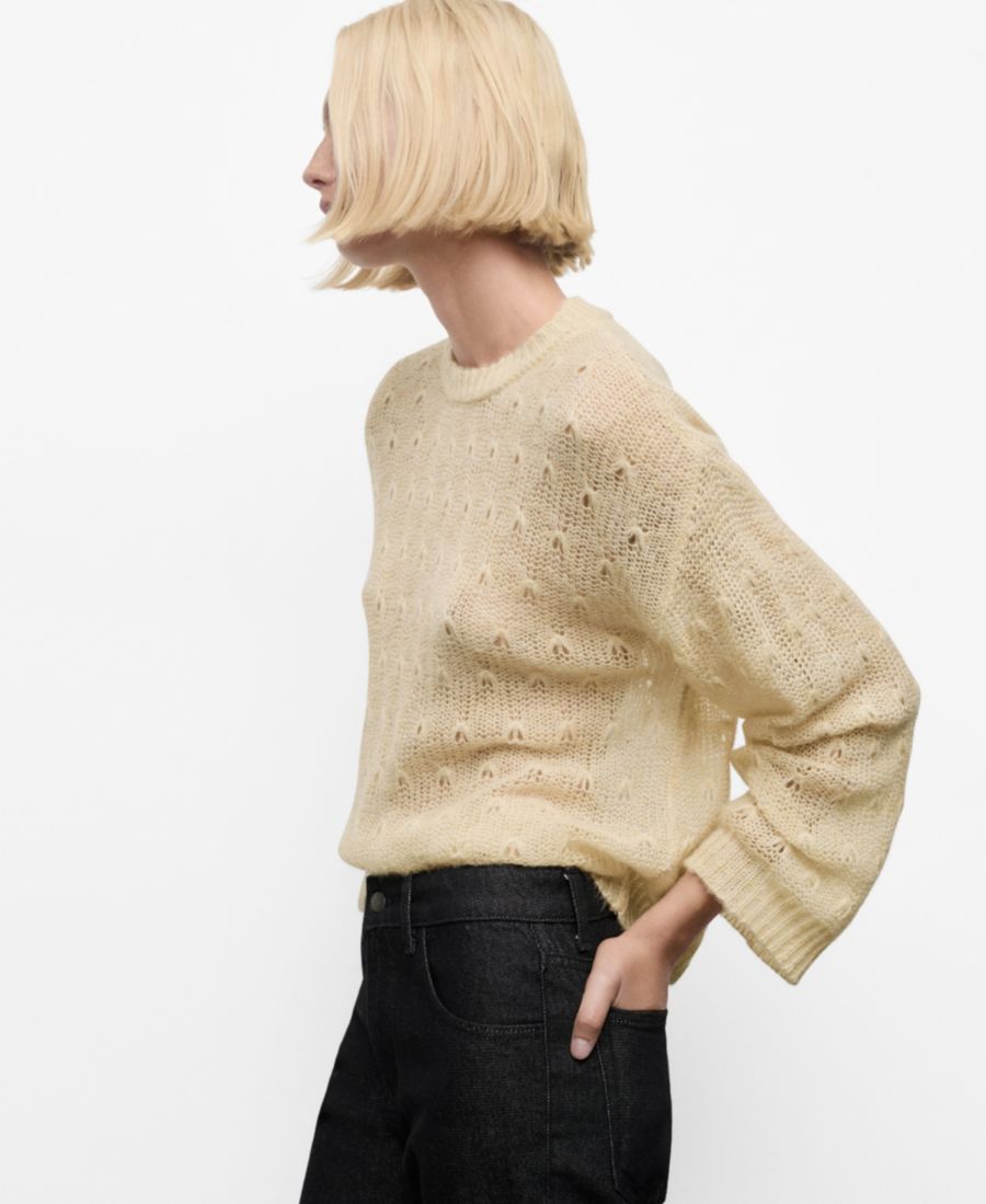 

Женский вязаный свитер с кружевным узором MANGO, Ecru