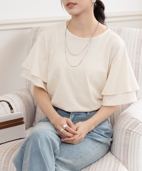 

Топ с круглым вырезом и рукавами-оборочками Doux Belle, цвет слоновая кость