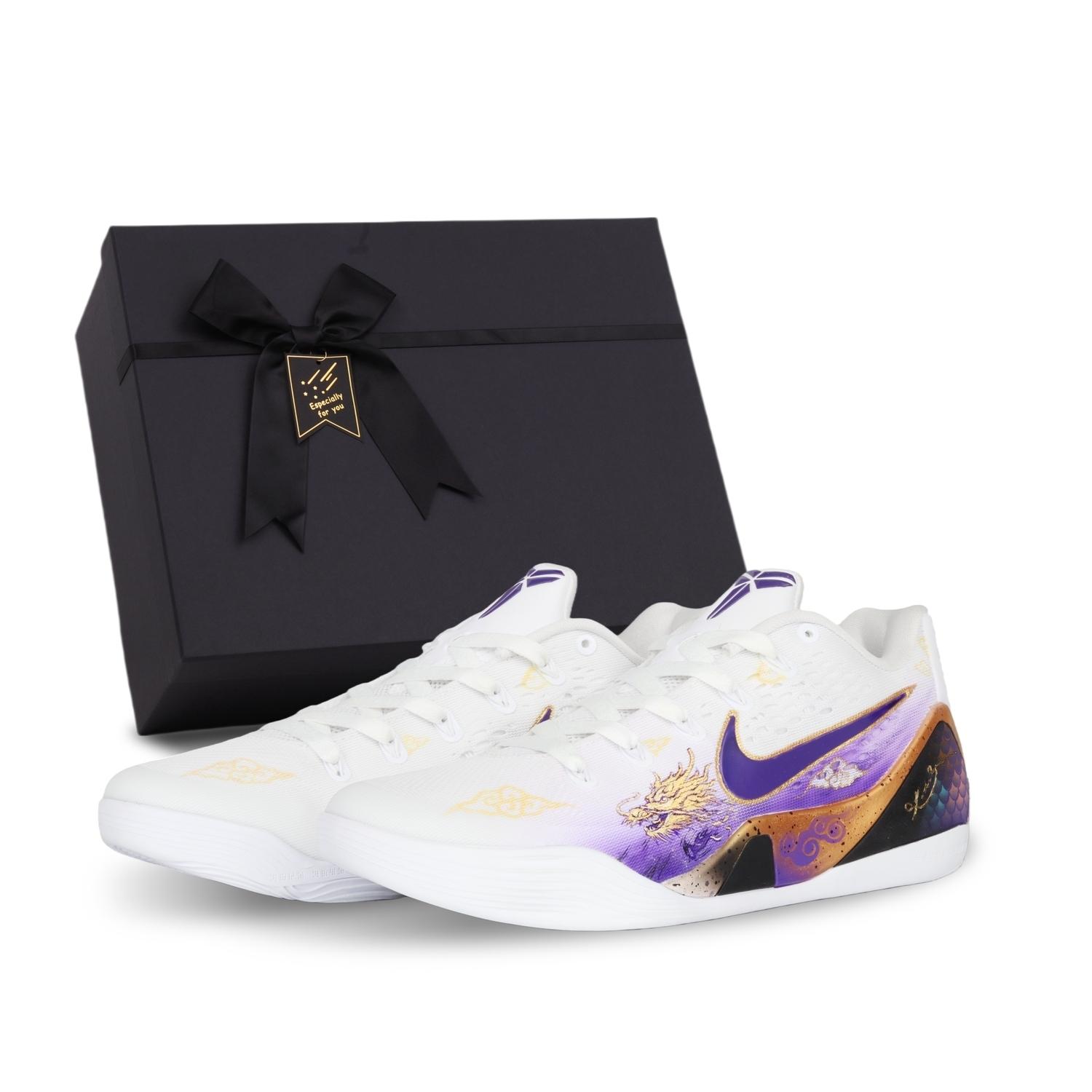 

Nike Кроссовки для баскетбола Kobe 9 Yitiao Elegant, Dragon Dominance Purple Gold, устойчивые к истиранию, низкие, унисекс