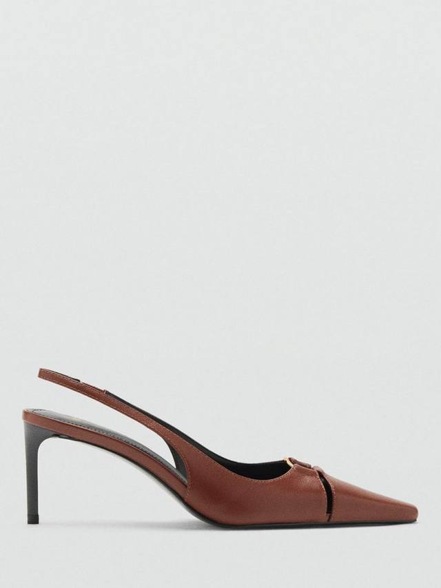 Кожаные туфли-лодочки Ringo на шпильке с ремешком Mango, Dark Brown