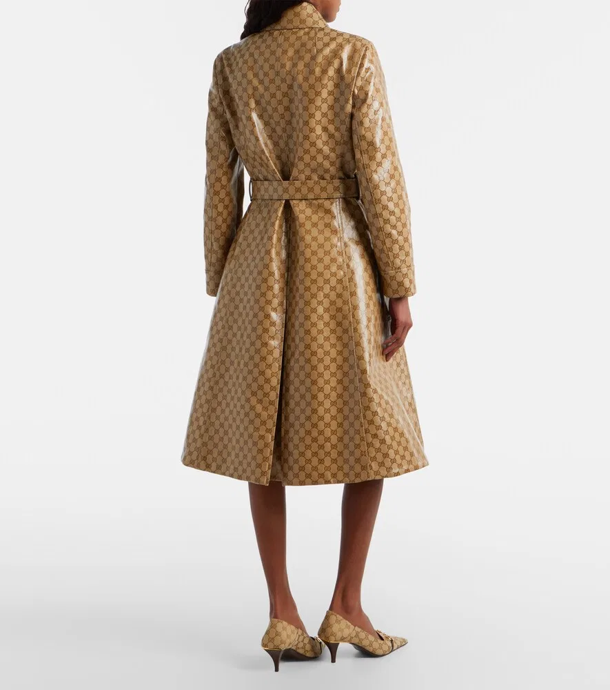 Пальто Gucci GG Canvas с поясом, классический крой, бежевый — фото 3