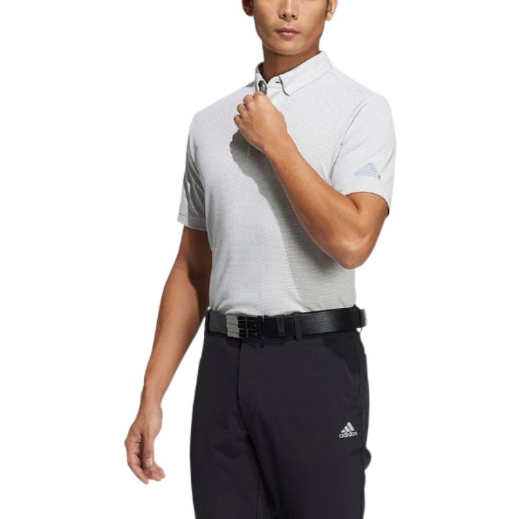 Adidas Мужская рубашка-поло серого цвета со стоячим воротником, умеренно прямой крой — фото 4