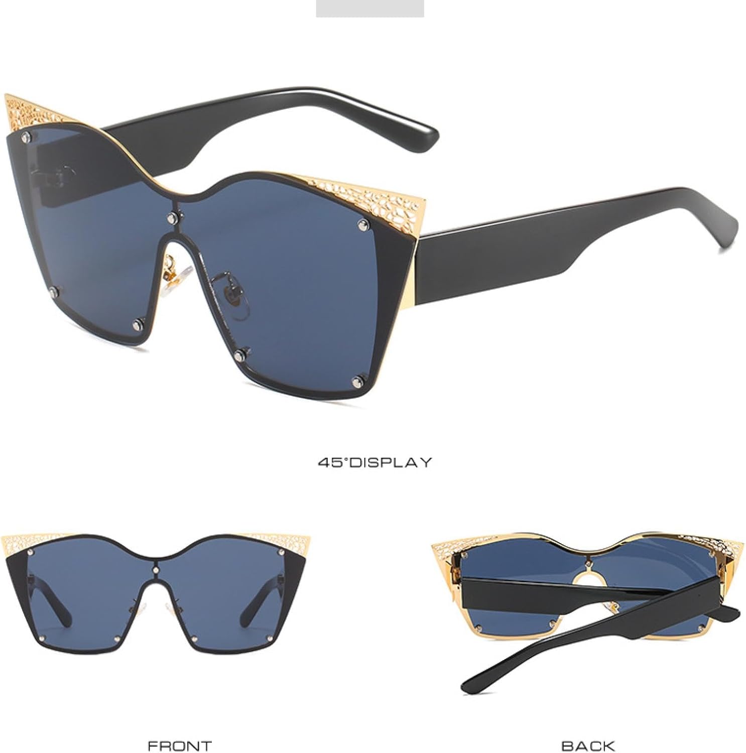 

Модные металлические солнцезащитные очки «кошачий глаз» для женщин и мужчин, крупная оправа, цельные очки, уличная фотография, защита от УФ-излучения UV400 TKKTLLT, Purple Pink Yellow