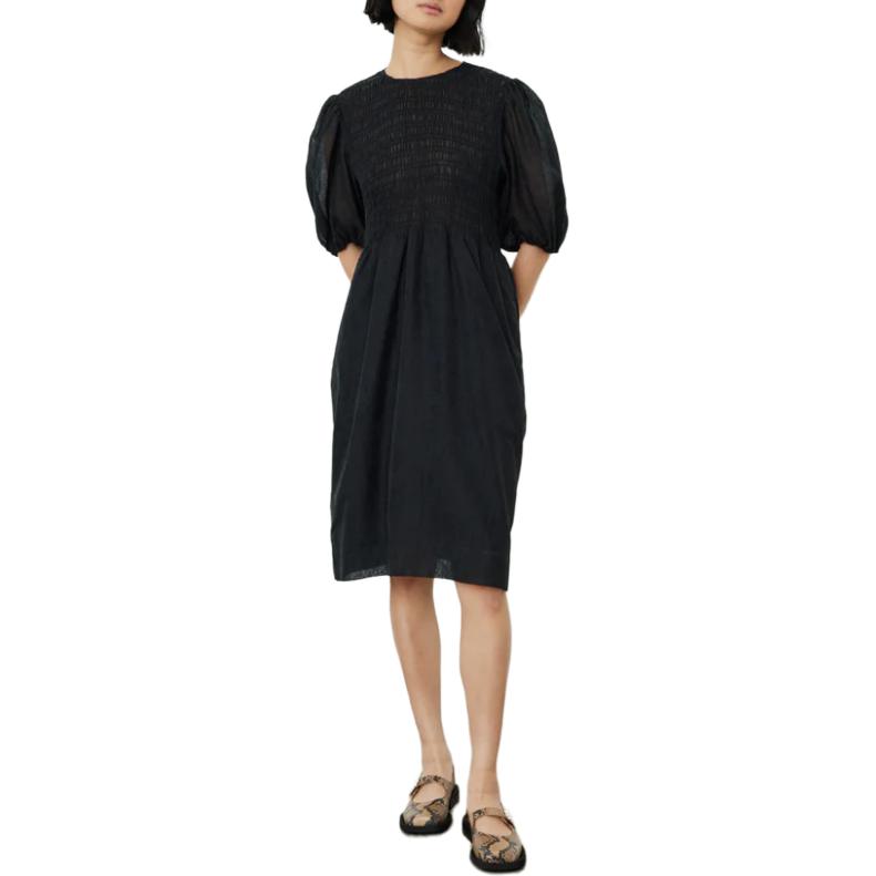 

GANNI Женское черное платье с коротким рукавом