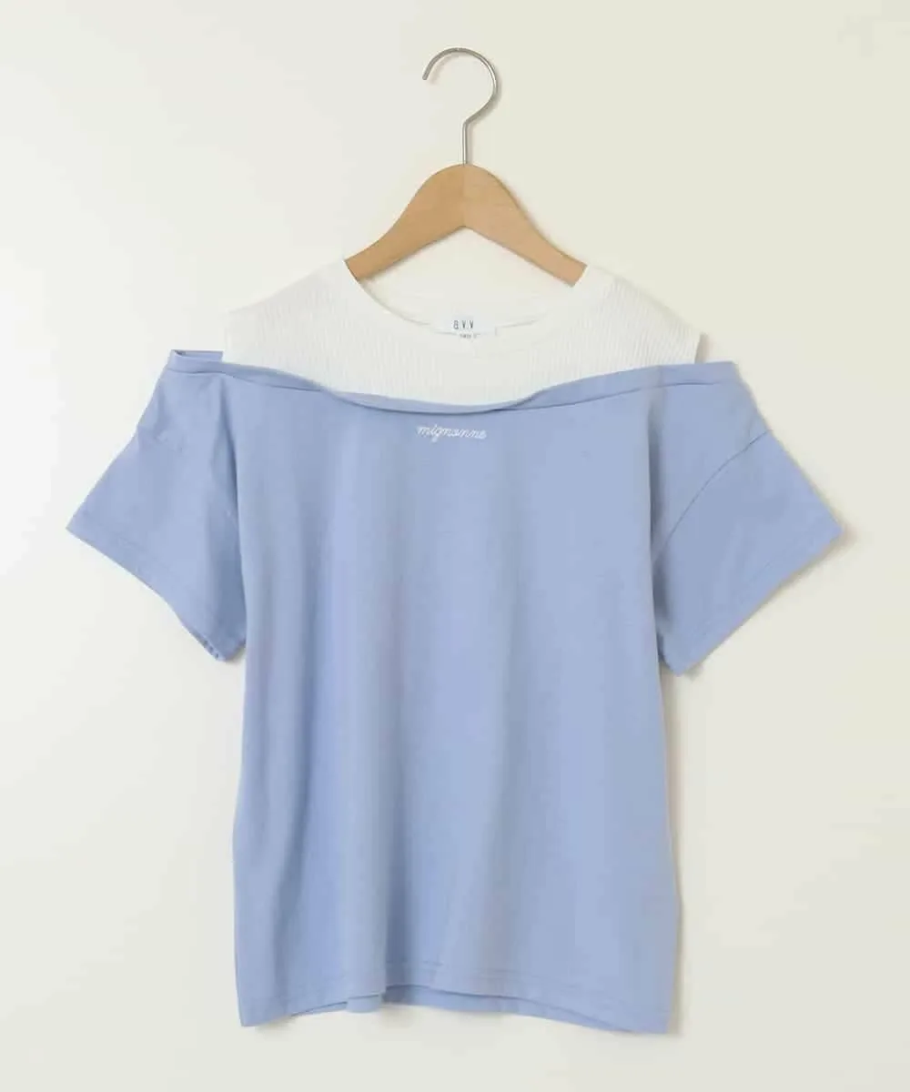 Футболка с открытыми плечами и многослойным логотипом A.V.V, Light blue — фото 2