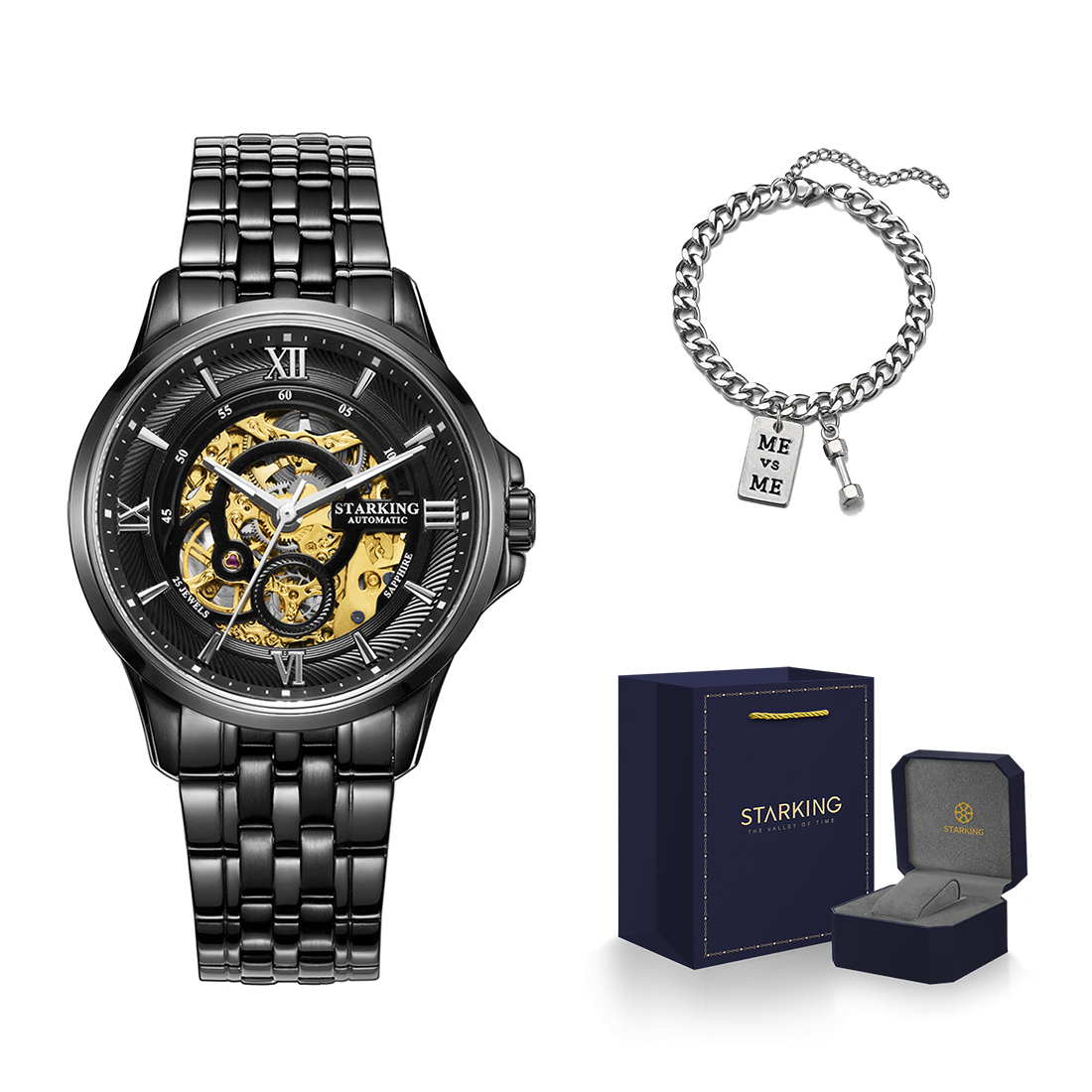 

STARKING Часы Mechanical Movement Stainless Steel Watchband Watch Men's Watch Skeleton Dial