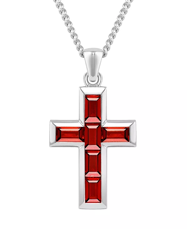 

Мужской каменный крестик-подвеска - красный - серебряное ожерелье Vincero, ruby