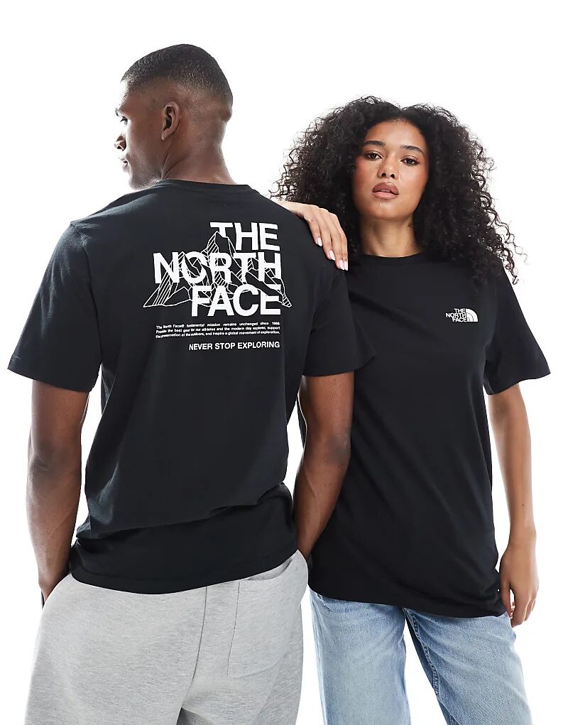 

Футболка унисекс с принтом на спине The North Face Mountain Sketch черного цвета