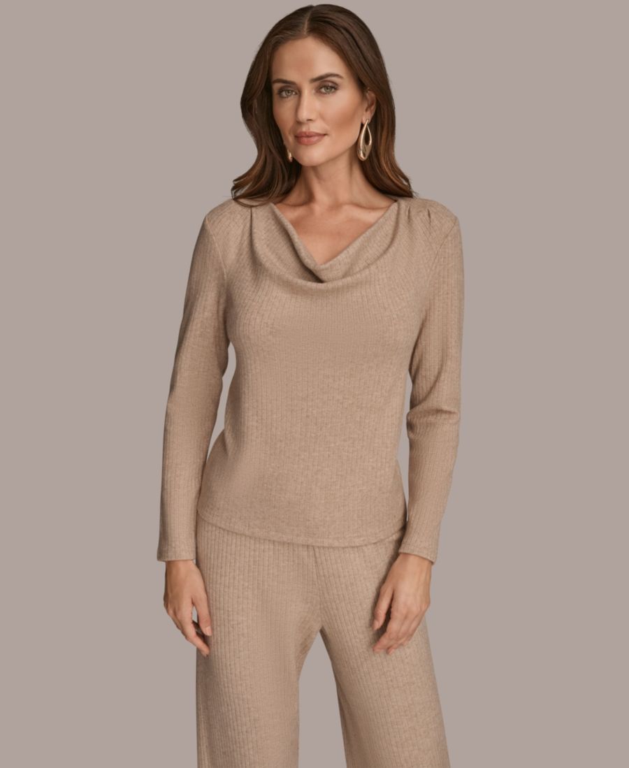 

Женская трикотажная блузка с длинными рукавами и металлизированной каймой Donna Karan New York, Fawn Heather