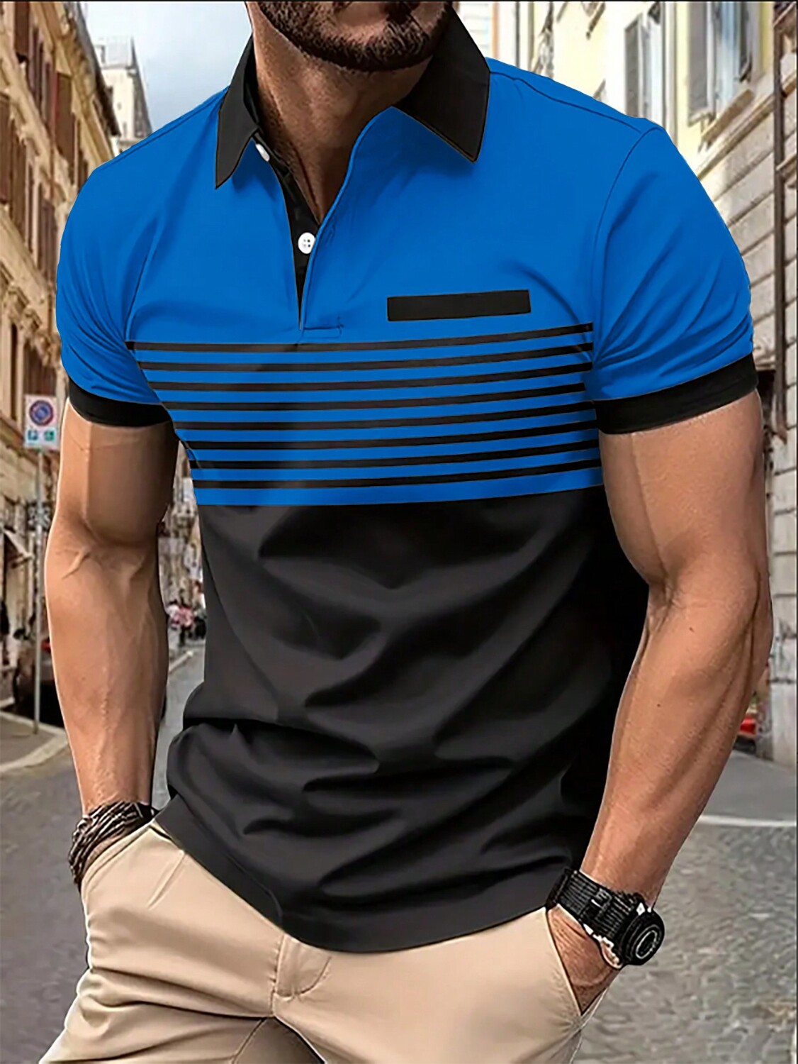 

Рубашка-поло мужская Manfinity Homme в полоску, черный