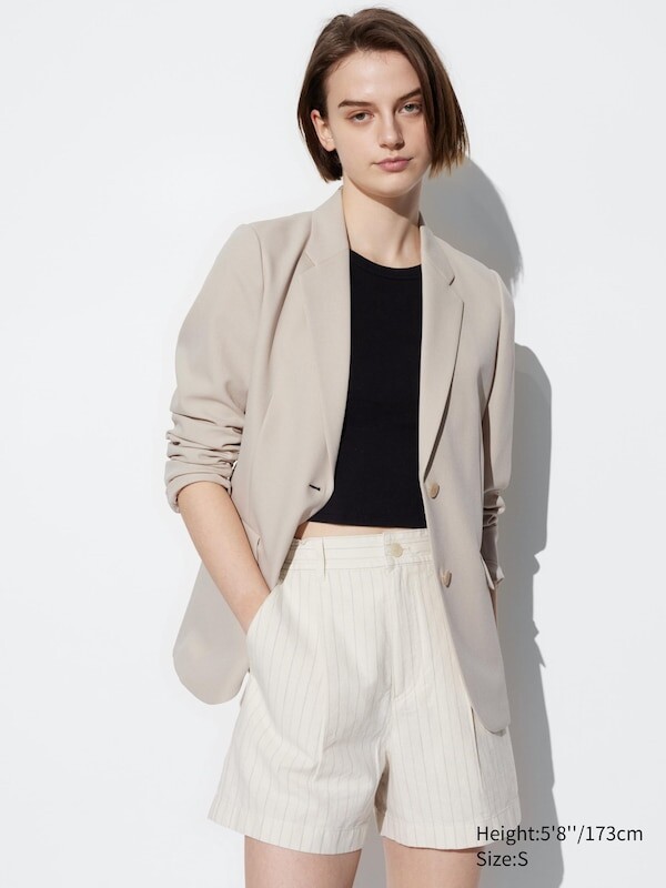 

Льняные шорты из смеси хлопка в полоску Uniqlo, бежевый
