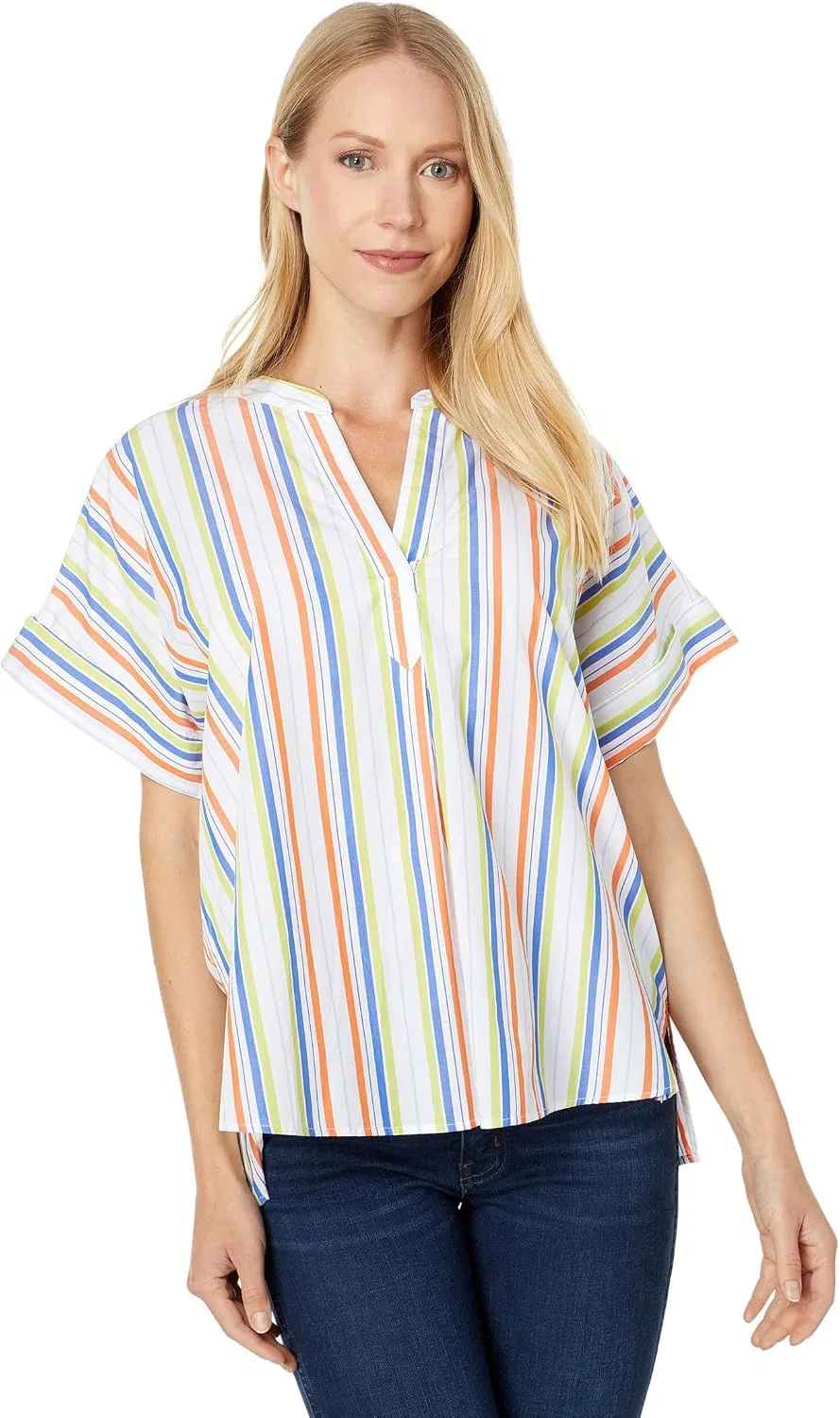 Блуза с коротким рукавом, поло, Tommy Hilfiger, мандарин мульти